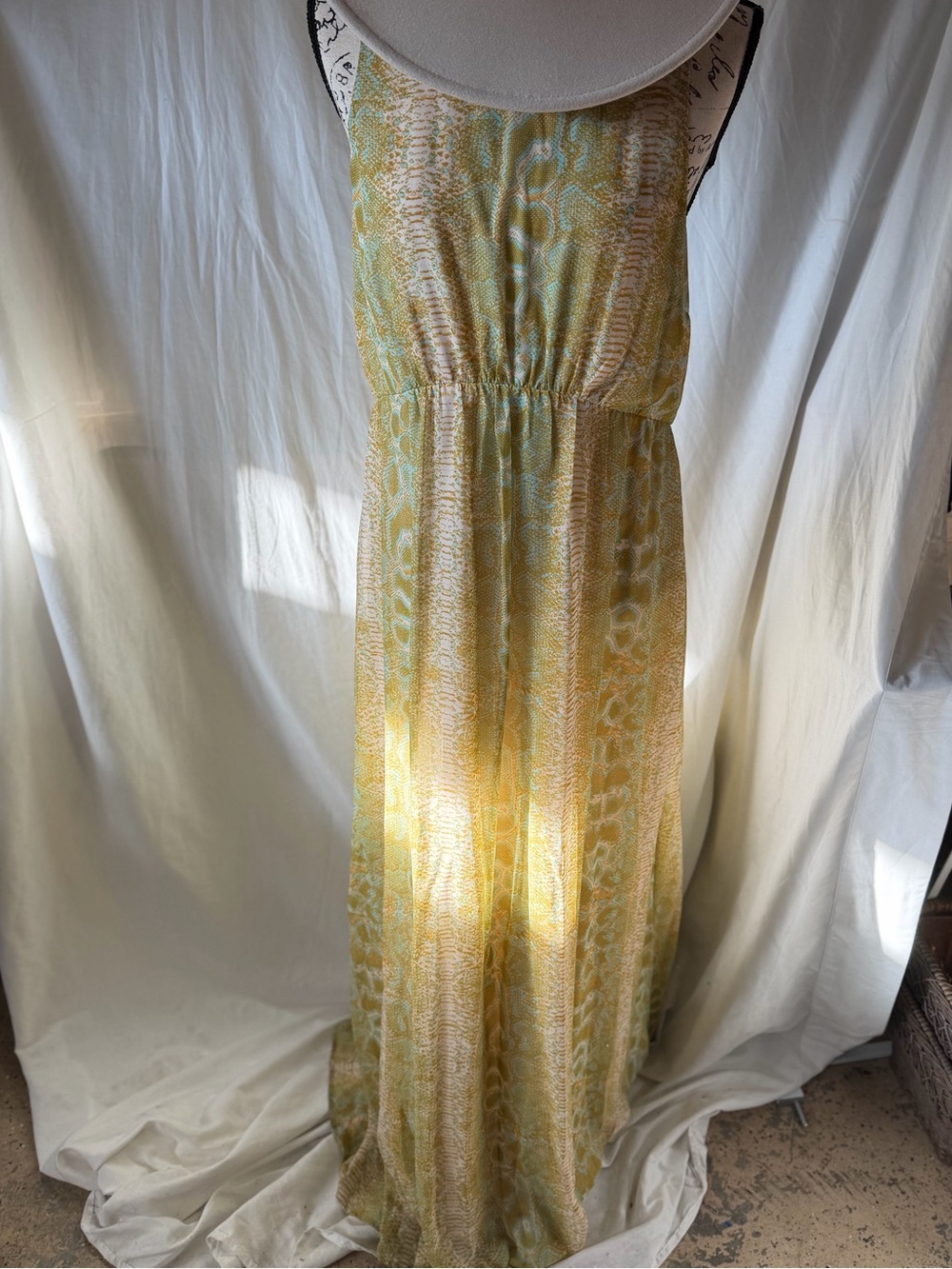Bar III Yellow Green Patterned Sleeveless Maxi Dress